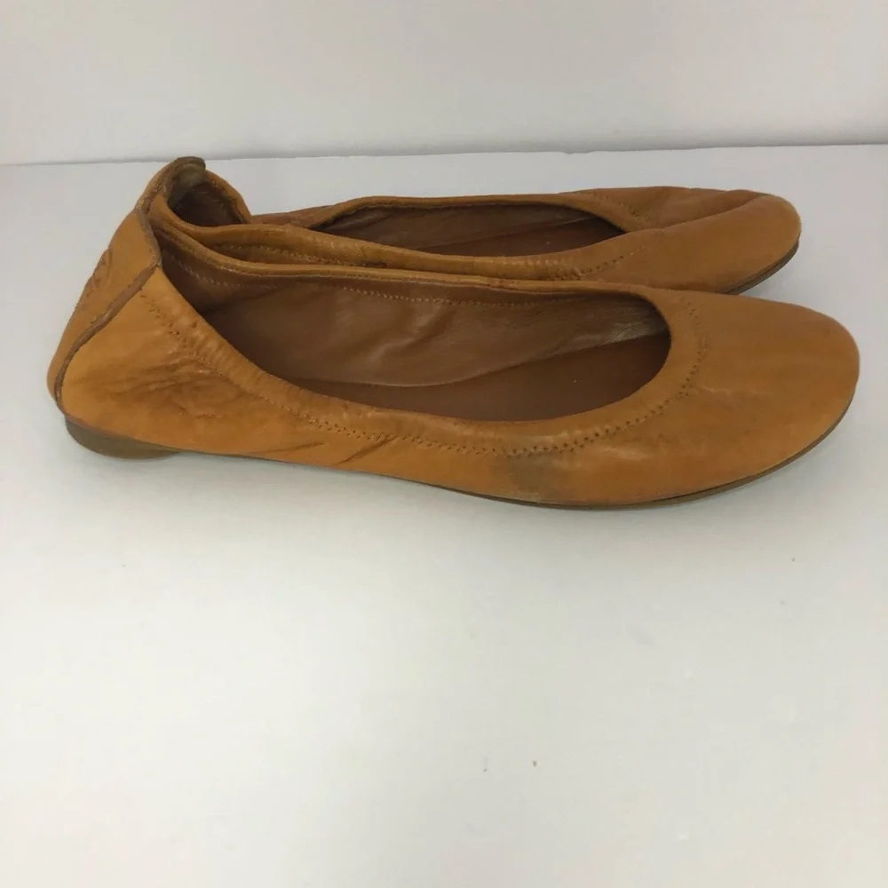 Tory Burch Eddie Tan Leather Ballet Flats Shoes Women’s Size 6.5 flaws